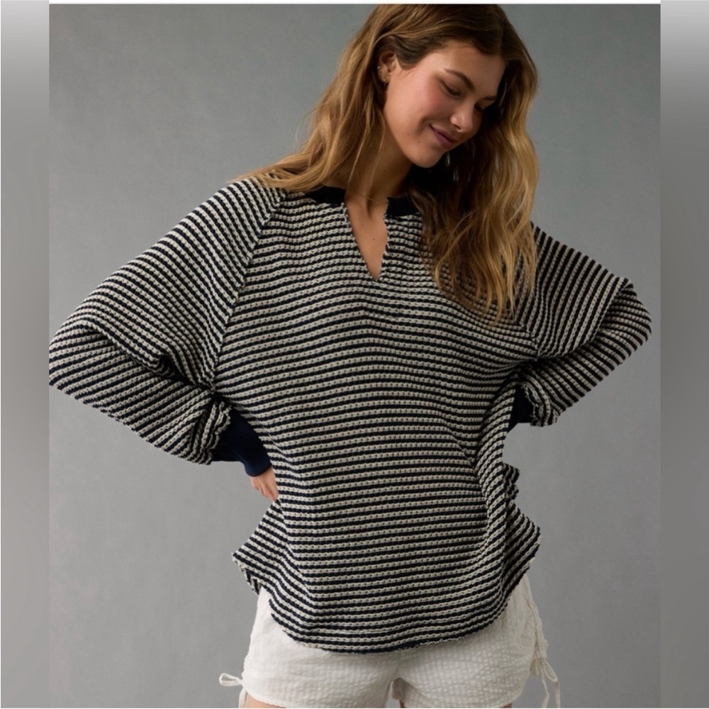 NEW w/o Tags American Eagle Big Hug Notch Neck Waffle Sweatshirt in Navy